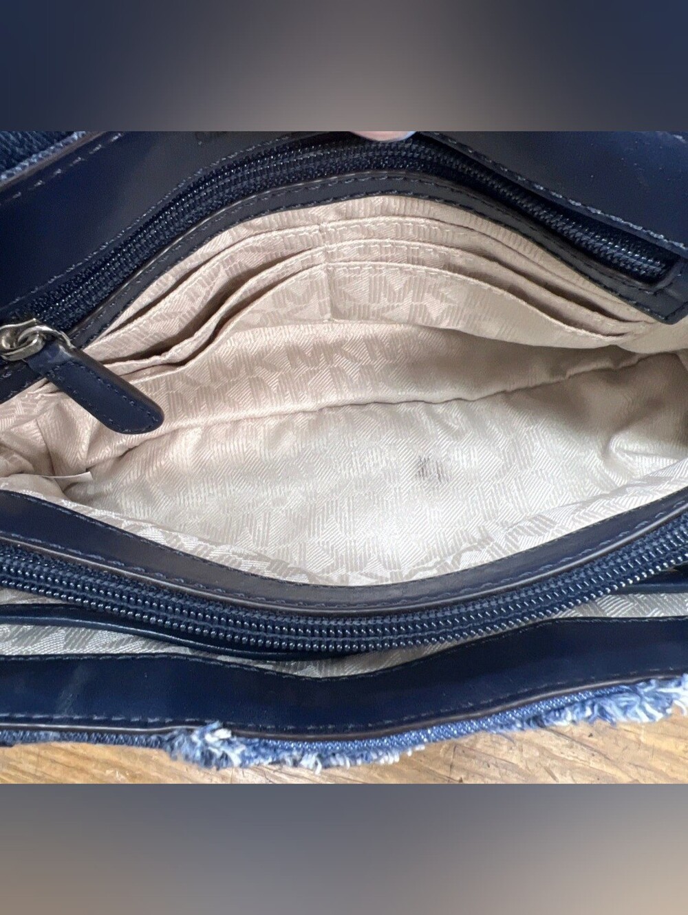 Michael Kors Sloan Frayed Denim Shoulder Bag - Picture 7 of 11
